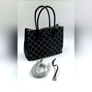 Michael Kors MK Dark Brown Black Grommet Mercer Studded Tote Bag purse Handbag